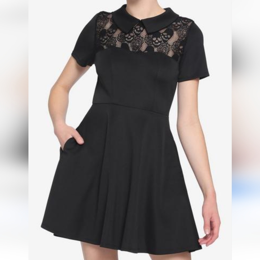 Hot Topic Black Collar Lace Illusion Skull Panel Dress - XS